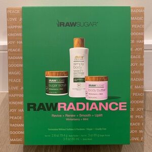 New 3 Pc Gift Set Raw Sugar Raw Radiance Bundle Body Wash Body Scrub Body Butter
